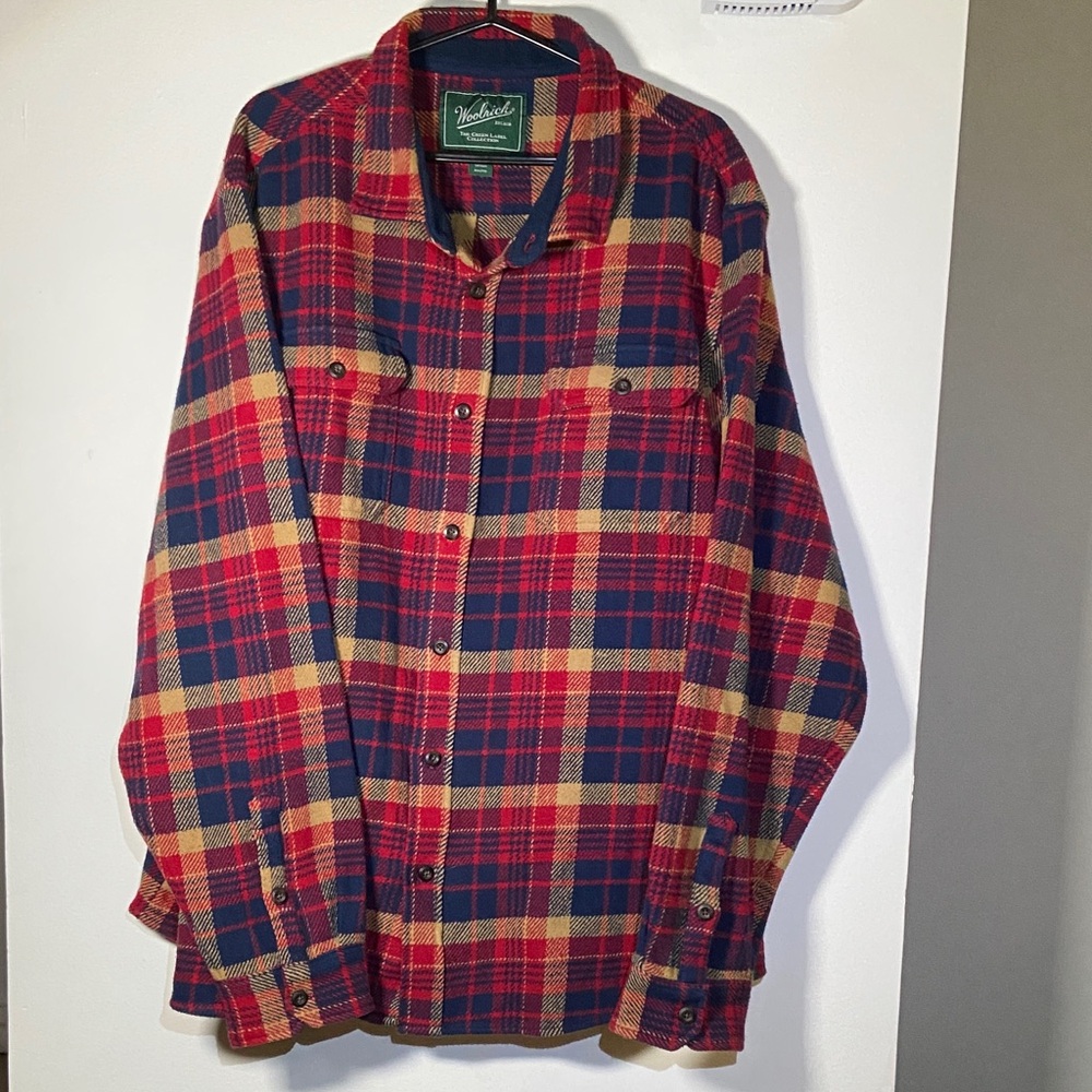 Woolrich Green Label Red and Yellow Plaid Man heavy Thick XXL Shirt with Pocket
